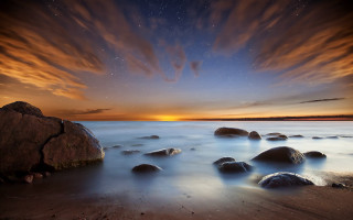 Beach rocks starry night mystical - sky free wallpaper for desktop
