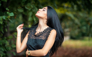 Woman black hair black dress 3 - long black hair free wallpaper