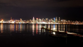 Vancouver city skyline boat night - free city wallpaper
