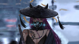 Woman hat gun cyberpunk mask - a black mask free wallpaper