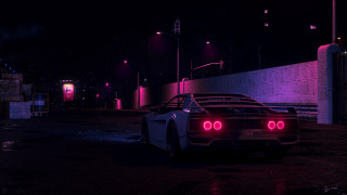 Retro futuristic car night cityscape - the light free wallpaper