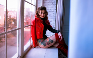 Woman window sill tattoo red - private press free wallpaper for desktop