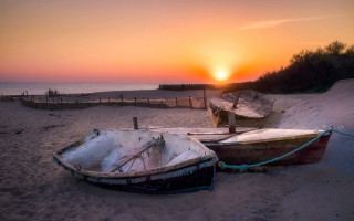 Boats beach sunset fence tree - photography free wallpaper