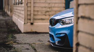Blue car street building stairs - the side of a road next free wallpaper