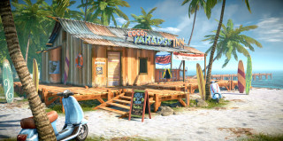 Beach shack scooter man standing - a scooter free wallpaper