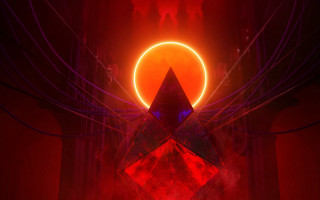 Red mountain torii moon sunset - a red circle in the middle free wallpaper