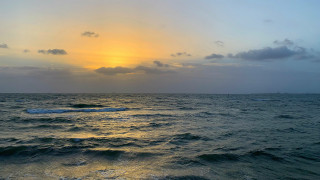 Sunset ocean waves boat city - the horizon free wallpaper for desktop