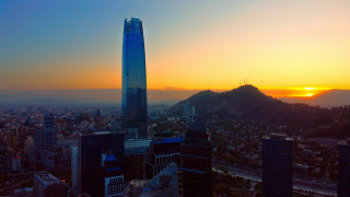 City skyline sunset tower mountain - cubofuturism free wallpaper for desktop