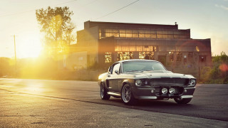Classic car sunset building 3d - free retro wallpaper
