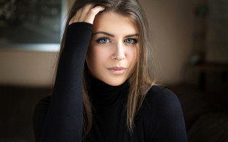 Blonde blueeyes blackturtleneck portrait photorealistic - eszter mattioni free wallpaper