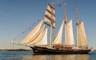 Large sailboat blue sky flags - behance hd free wallpaper