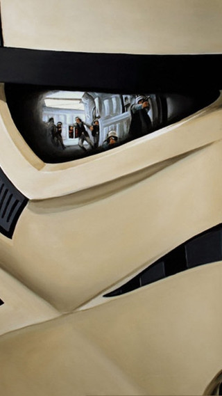 Star wars helmet reflection person - a hyperrealistic painting free wallpaper for mobile