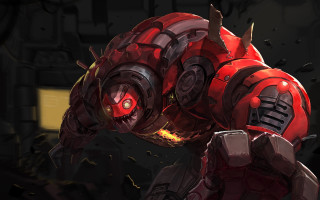 Red robot glowing eyes mecha - bayard wu free wallpaper
