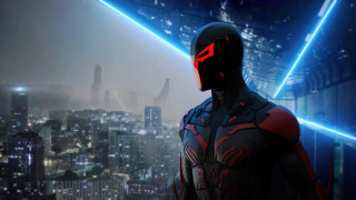 Futuristic man neon cityscape energy - a futuristic suit free wallpaper