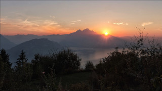 Sunset lake mountains clouds trees - carlo carlone free wallpaper