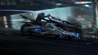 Futuristic motorcycle neon city cyberpunk - cedric peyravernay free wallpaper