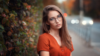 Woman glasses night leaves christmas - glass free wallpaper for desktop