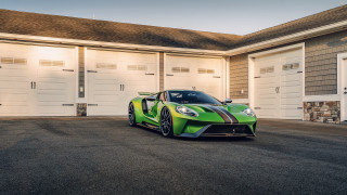 Green sports car garage door - a garage door free wallpaper