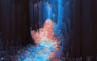 Blue orange light cityscape glitch - glitch art free wallpaper