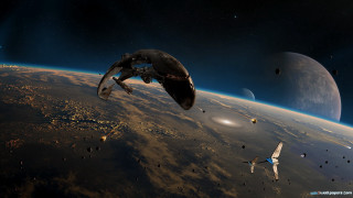 Space station planet shuttle background - scifi free wallpaper for desktop