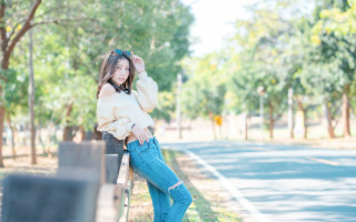Woman fence smile blue bow - 8 5 mm f 1. free wallpaper