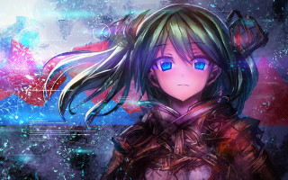 Anime armor blueeyes longhair starrysky - aya goda free wallpaper for desktop