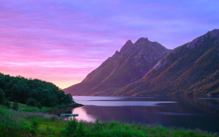 Mountain lake boat sunset pink 2 - sky free wallpaper for desktop