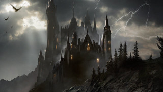 Castle lights lightning bats fantasy - andreas rocha free wallpaper