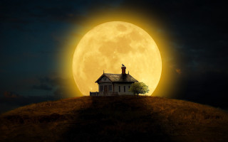 House hill fullmoon clouds architecture - a dark sky free wallpaper