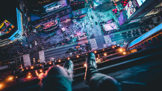 Person ledge looking city night - filip hodas free wallpaper for desktop