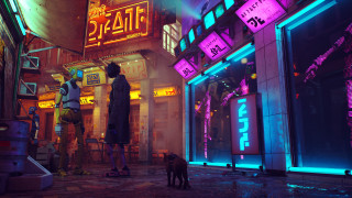 Couple dog building cyberpunk neon - cyberpunk style free wallpaper
