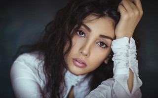 Woman longhair white shirt portrait 6 - free portrait wallpaper for desktop