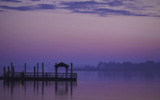 Lake dock gazebo dusk cityscape - dusk free wallpaper for desktop
