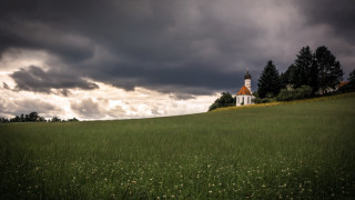Church hill stormy sky flowers - a church free wallpaper for desktop