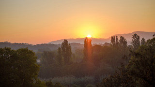 Sunset forest mountains trees clouds - bernard meninsky free wallpaper