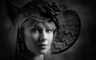 Woman hat flower portrait blackandwhite - a hat free wallpaper