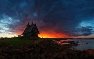 Rocky shore house sunset mystical - a rocky shore free wallpaper for desktop