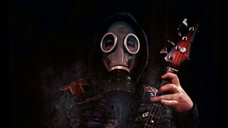 Man gasmask guitar postapocalyptic neoplasticism - a man in a gas mask holding free wallpaper