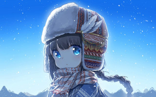 Girl winter hat snowy mountains - ayo free wallpaper for desktop