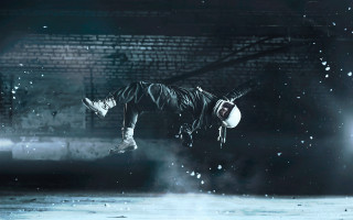 Skateboard trick aerial astronaut spacefireworks - his foot free wallpaper