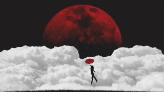 Red umbrella cloud hill moon - hill free wallpaper