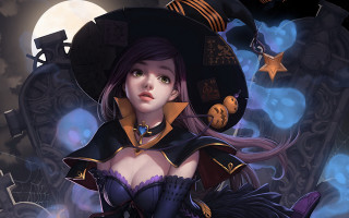 Witch moon halloween broom cape - a full moon in the background free wallpaper for desktop