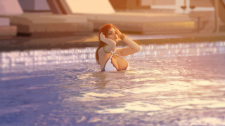 Poolside bikini woman water sunset - a pool of water free wallpaper