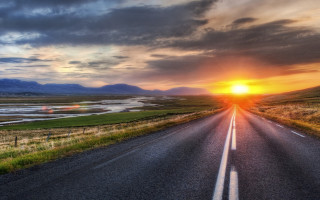 Sunset lake field bridge city - beautiful landscape free wallpaper