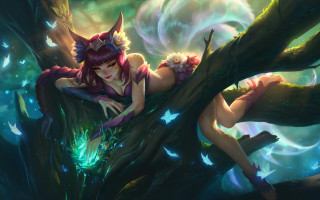 Woman tree demon fox ahri - her back and a demon free wallpaper