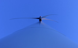 Wind turbine blue sky bird - sharp high detail free wallpaper
