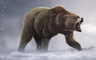 Bear snowstorm open mouth walking - ultra realistic illustration free wallpaper