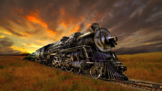 Train rural countryside cloudy sky - steampunk free wallpaper for desktop