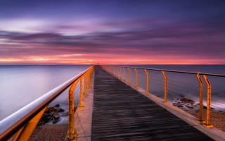 Wooden walkway ocean sunset purple - a purple sky free wallpaper for desktop