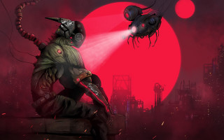 Man ledge light spider redsun - dystopian art free wallpaper for desktop